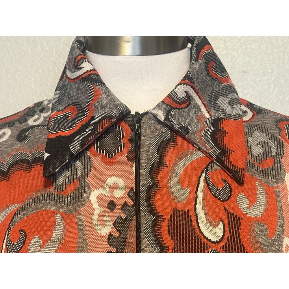 Vintage 1970s Joan Curtis Dress Zip Front Paisley MOD Print Dagger Collar Belt M - Picture 2 of 10